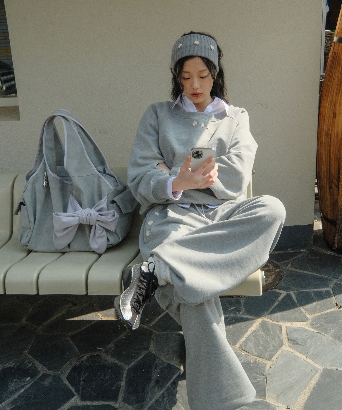 시월107(SIWEOL107) Crochet Sweat Pants (Melange Grey)