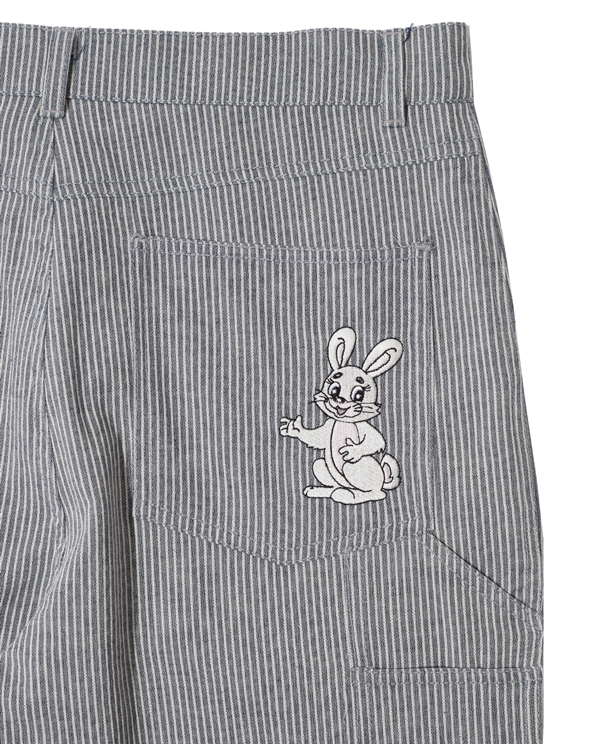 더뮤지엄비지터(THEMUSEUMVISITOR) RABBIT EMBROIDERY STRIPE CARPENTER PANTS (NAVY)