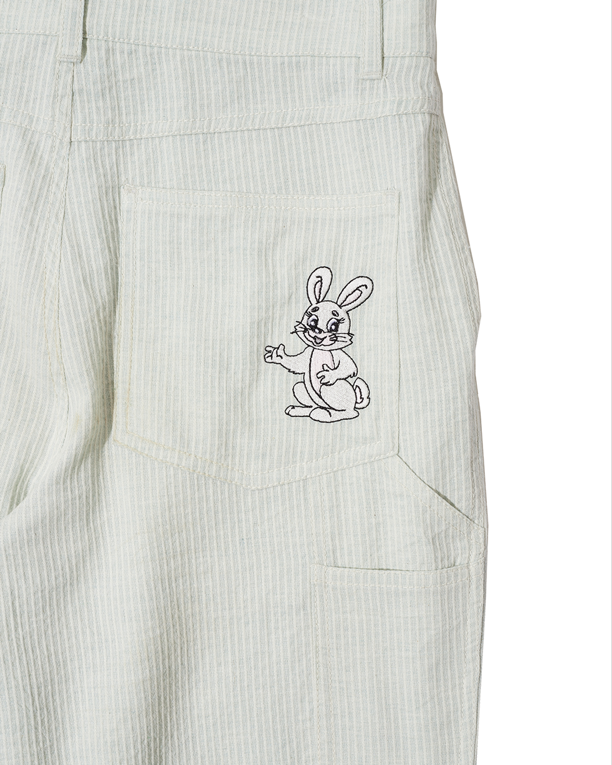 더뮤지엄비지터(THEMUSEUMVISITOR) RABBIT EMBROIDERY STRIPE CARPENTER PANTS (MINT)