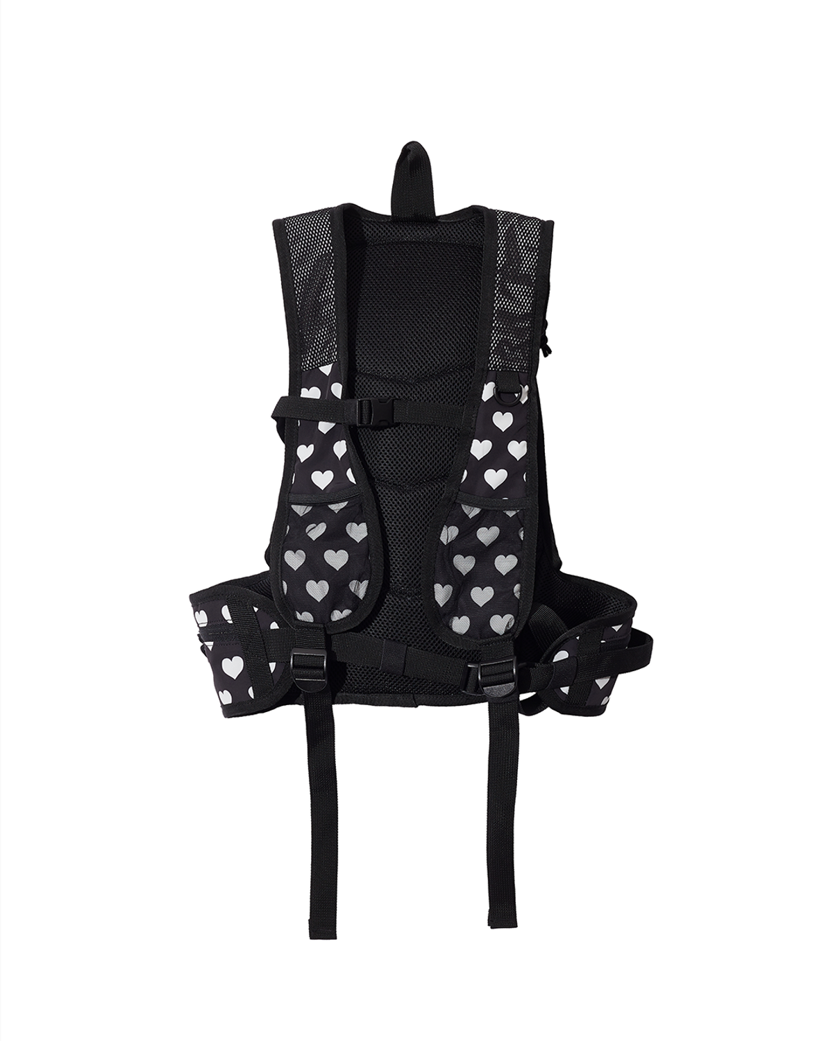 더뮤지엄비지터(THEMUSEUMVISITOR) MESH MOUNTAINEERING HEART PRINTED BACKPACK (BLACK)