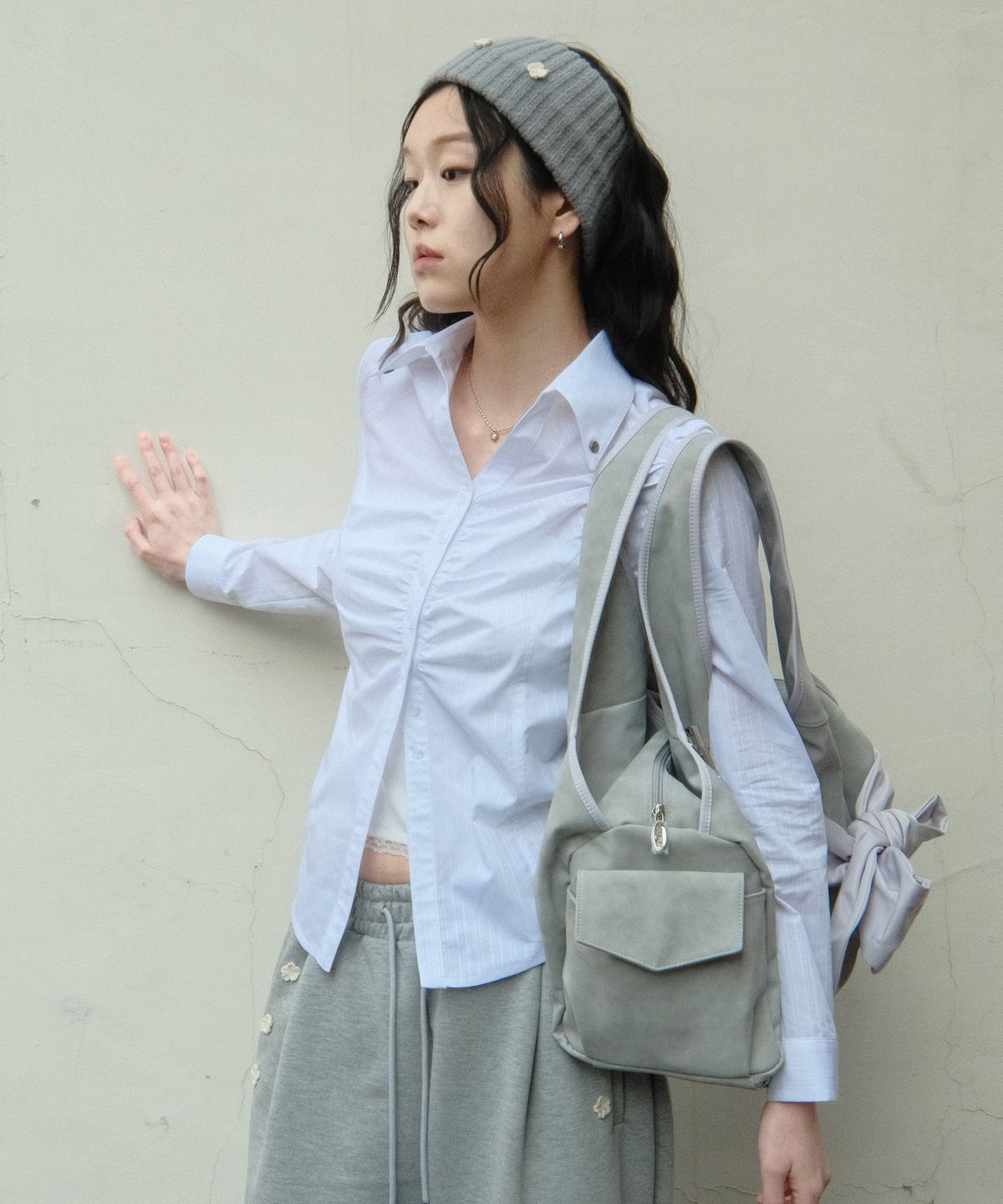 시월107(SIWL107) Silky Jacquard Shirt (White)