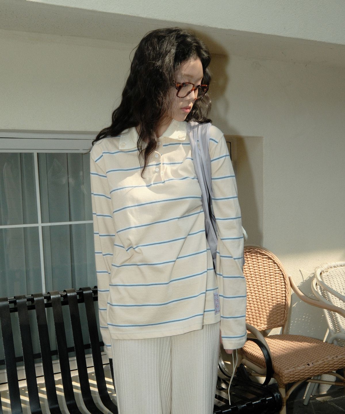 시월107(SIWL107) Stripe Rugby T-shirt (Ivory)