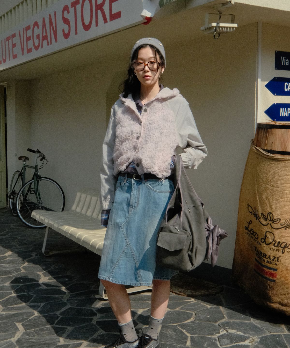 시월107(SIWL107) 레이스 크롭 후드 (그레이+핑크)