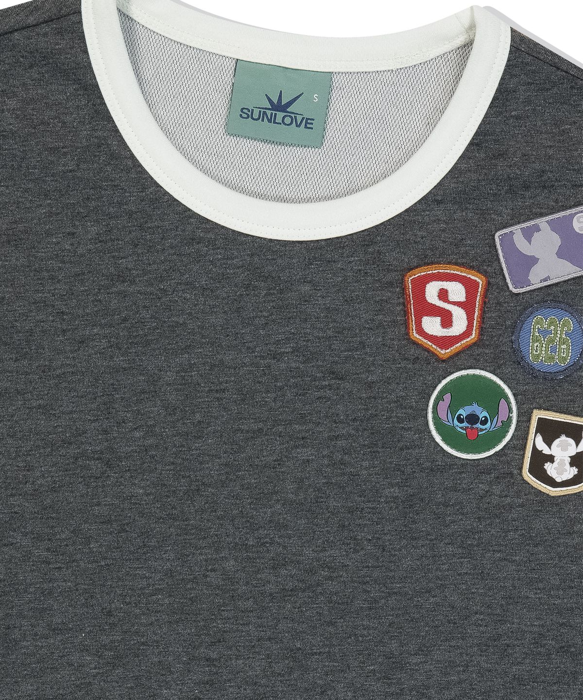 썬러브투어(SUNLOVETOUR) [STITCH] W Wappen Ringer Tee Heather Charcoal
