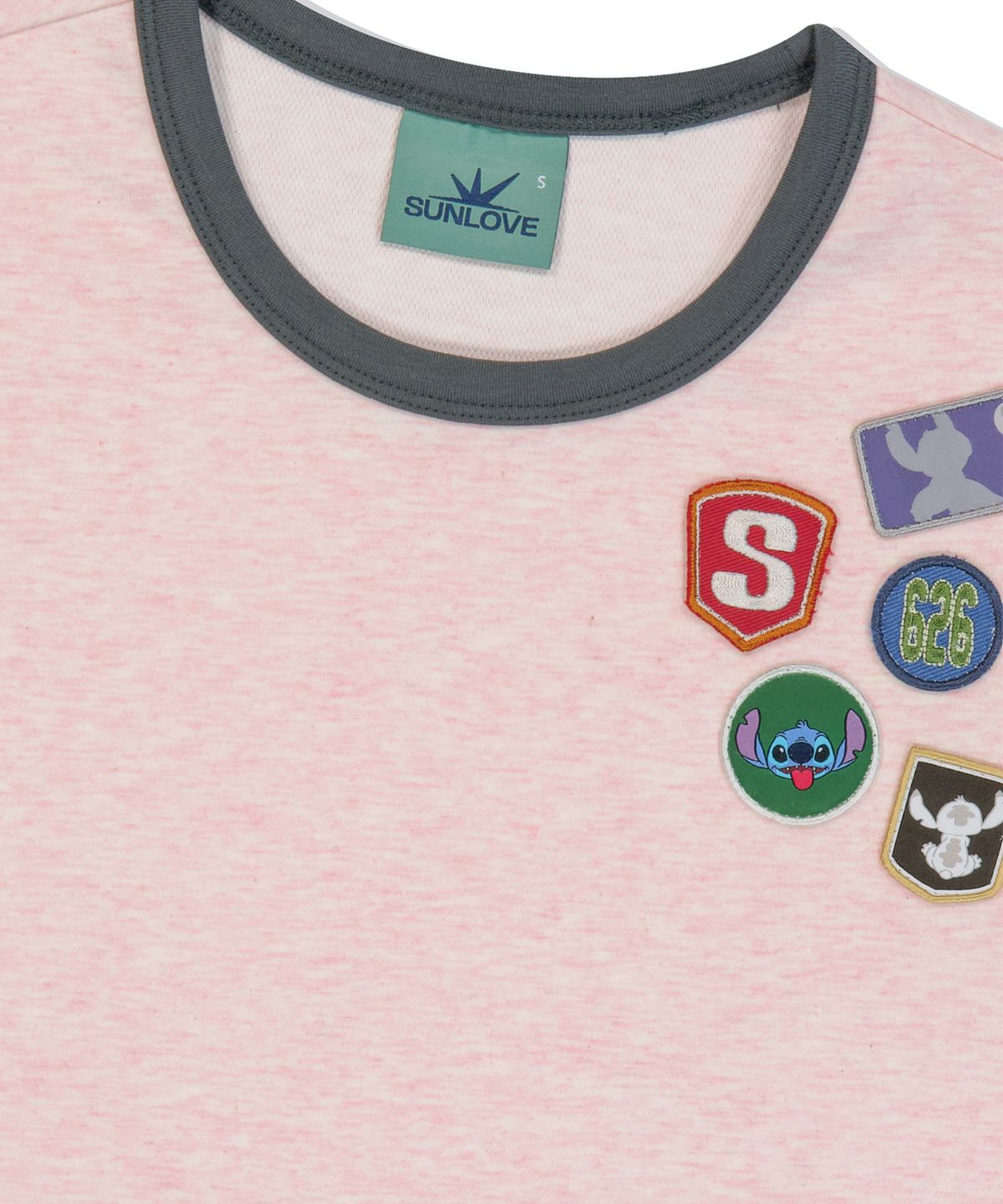 썬러브투어(SUNLOVETOUR) [STITCH] W Wappen Ringer Tee Heather Pink