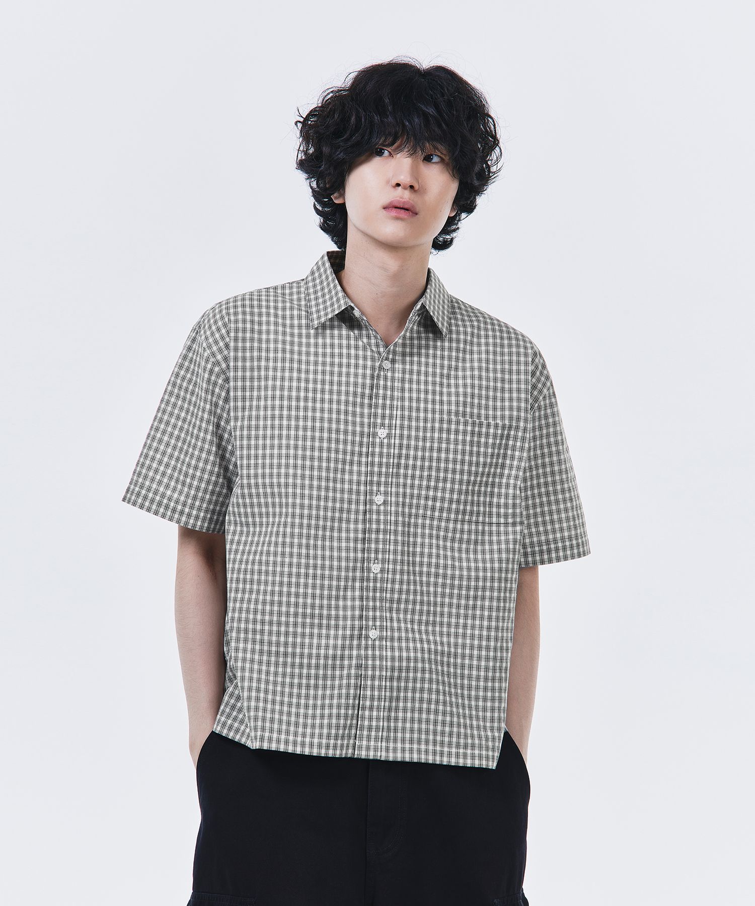 [SIGNATURE] Crop Check Half Shirt /追跡付 MUSINSA公式 | SIGNATURE Crop Check Half Shirt [White]