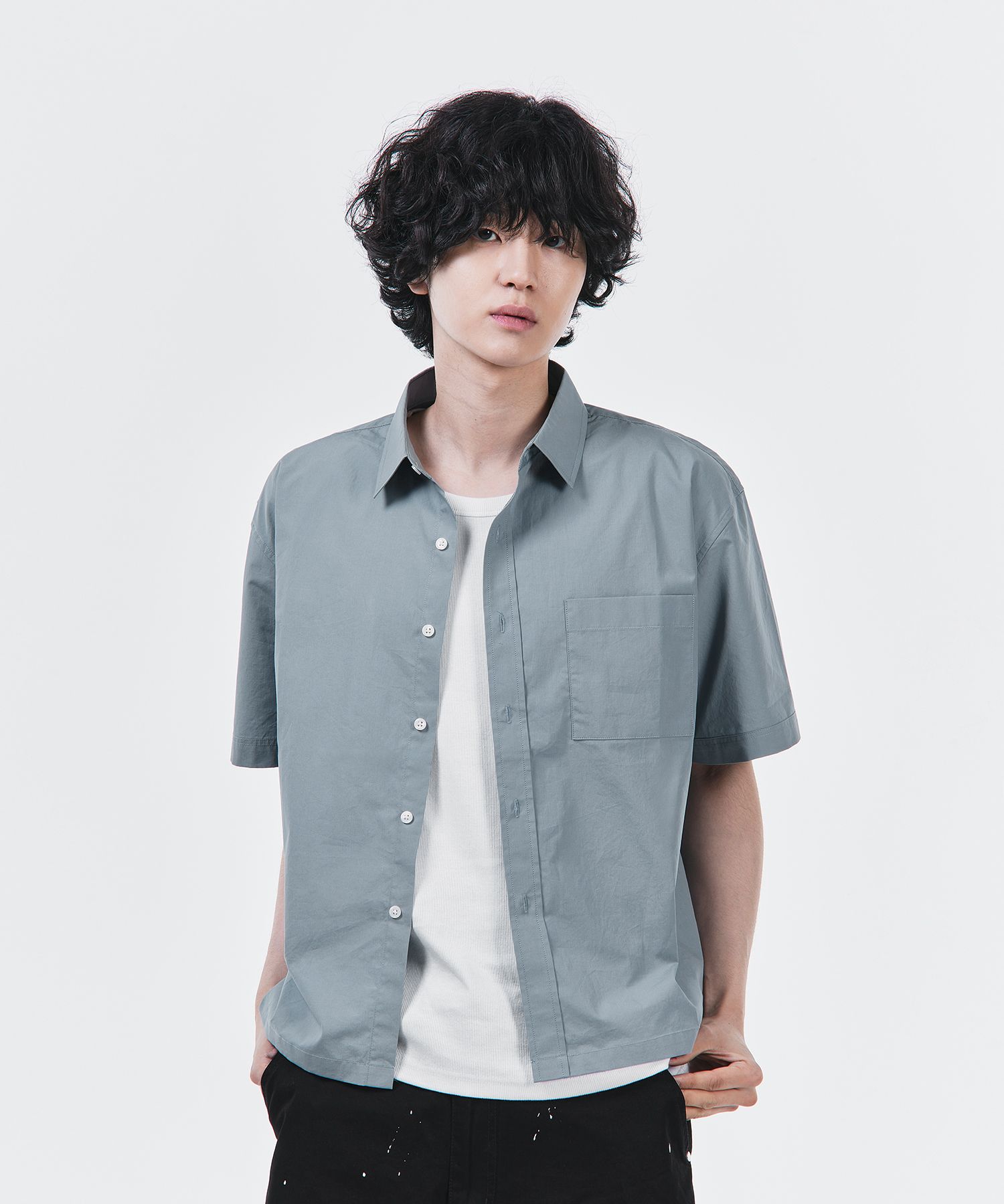 [SIGNATURE] Oxford cropped half shirt /追跡付 MUSINSA公式 | SIGNATURE Oxford crop half shirt [blue]