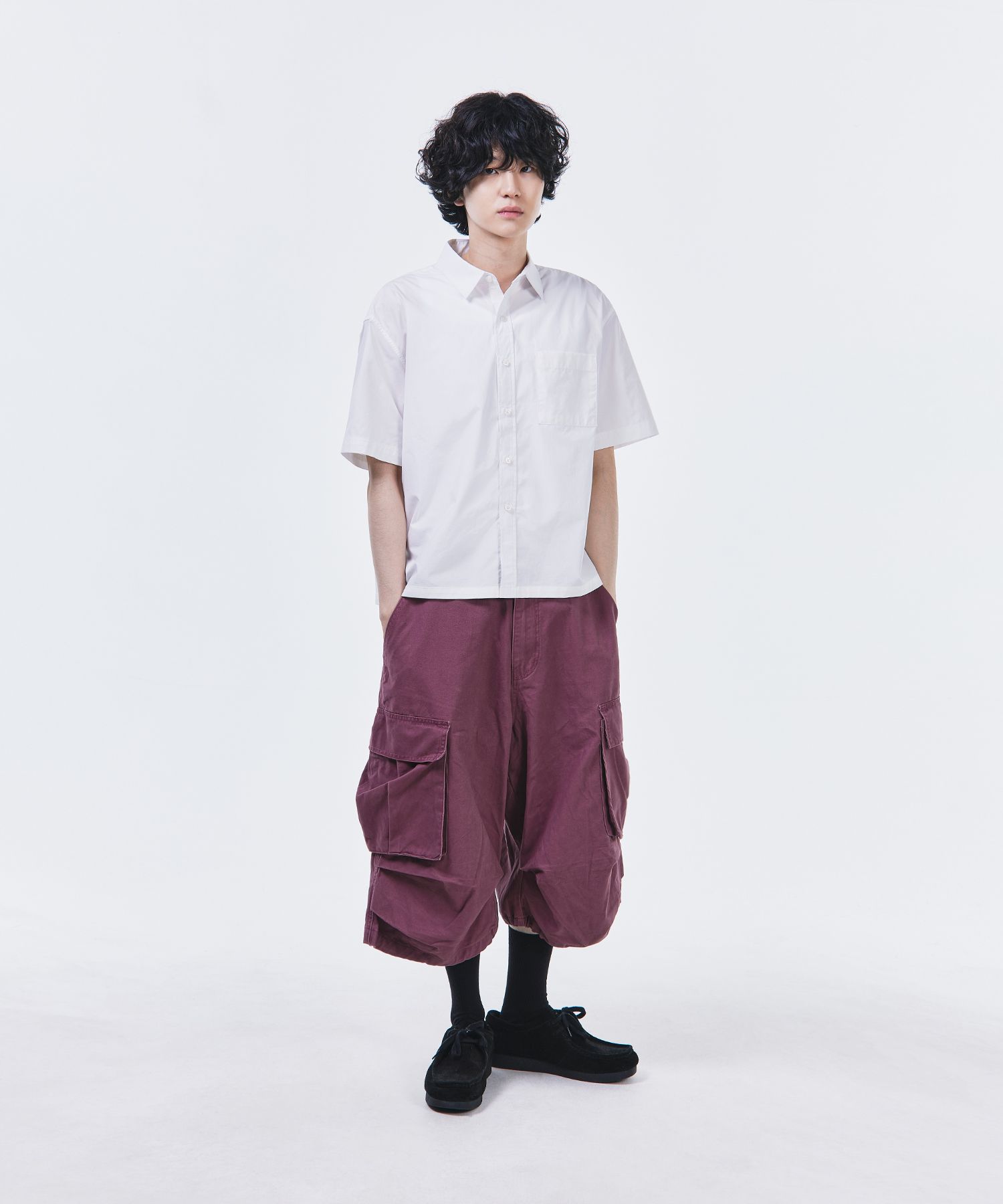 MUSINSA | SIGNATURE Oxford crop half shirt [white]