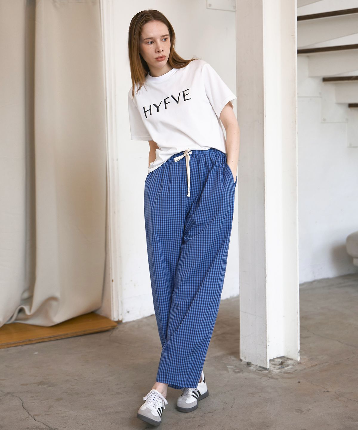 하이파이브(HYFVE) 체크 패턴 오션 라운지 팬츠