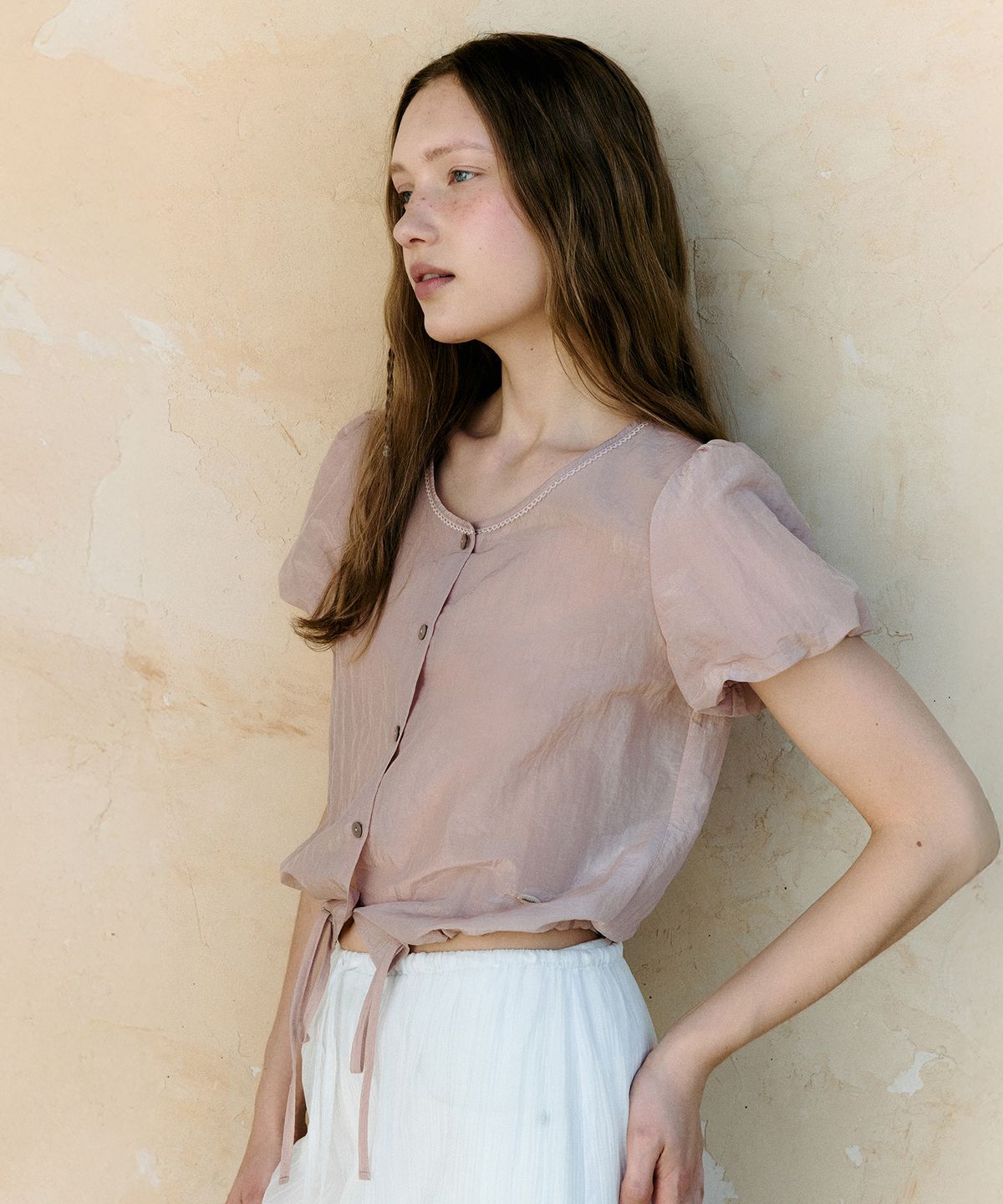 로라로라(ROLAROLA) RIBBON STRING BLOUSE PINK