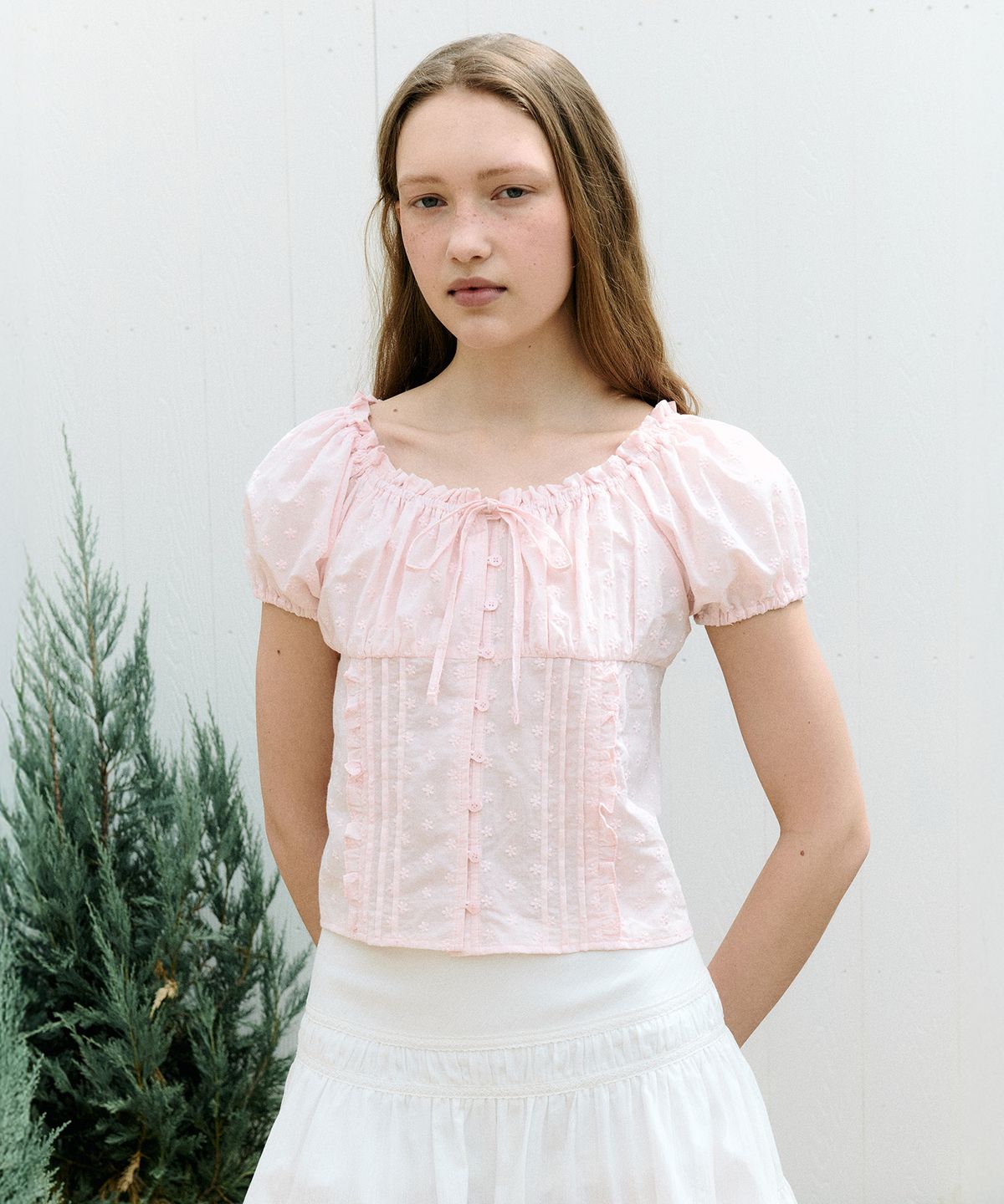 로라로라(ROLAROLA) FRILL PINTUCK BLOUSE PINK