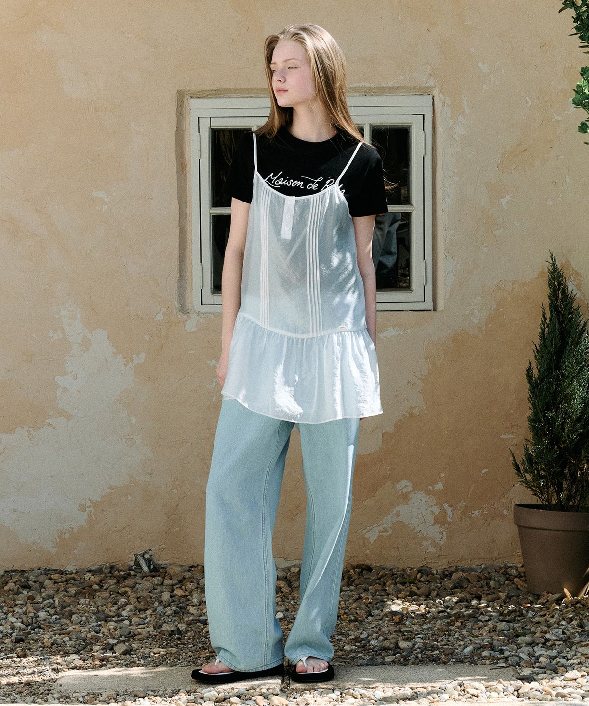 로라로라(ROLAROLA) PINTUCK SHEER LAYERED ONEPIECE IVORY