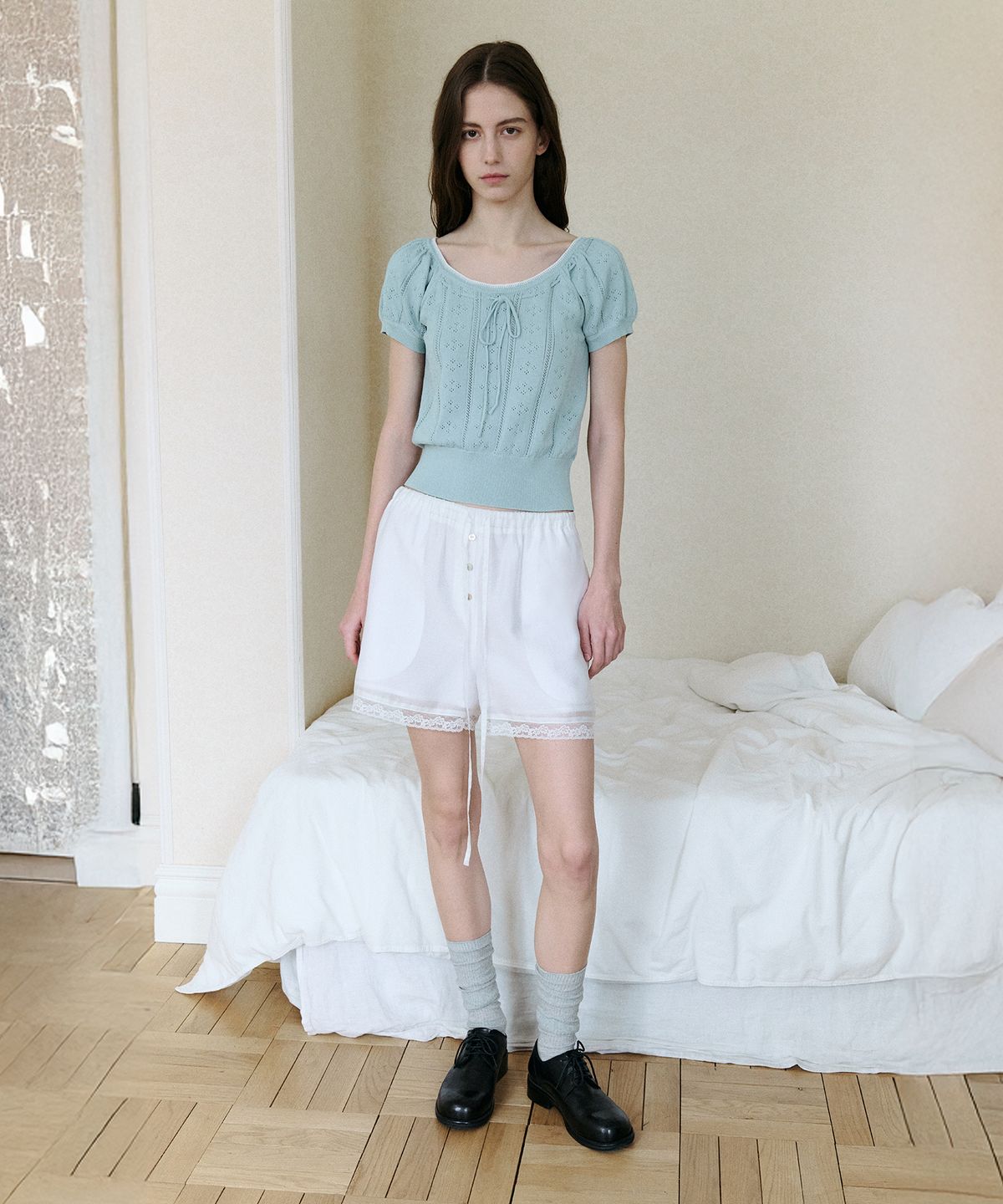 로라로라(ROLAROLA) LACE PAJAMA SHORT PANTS WHITE