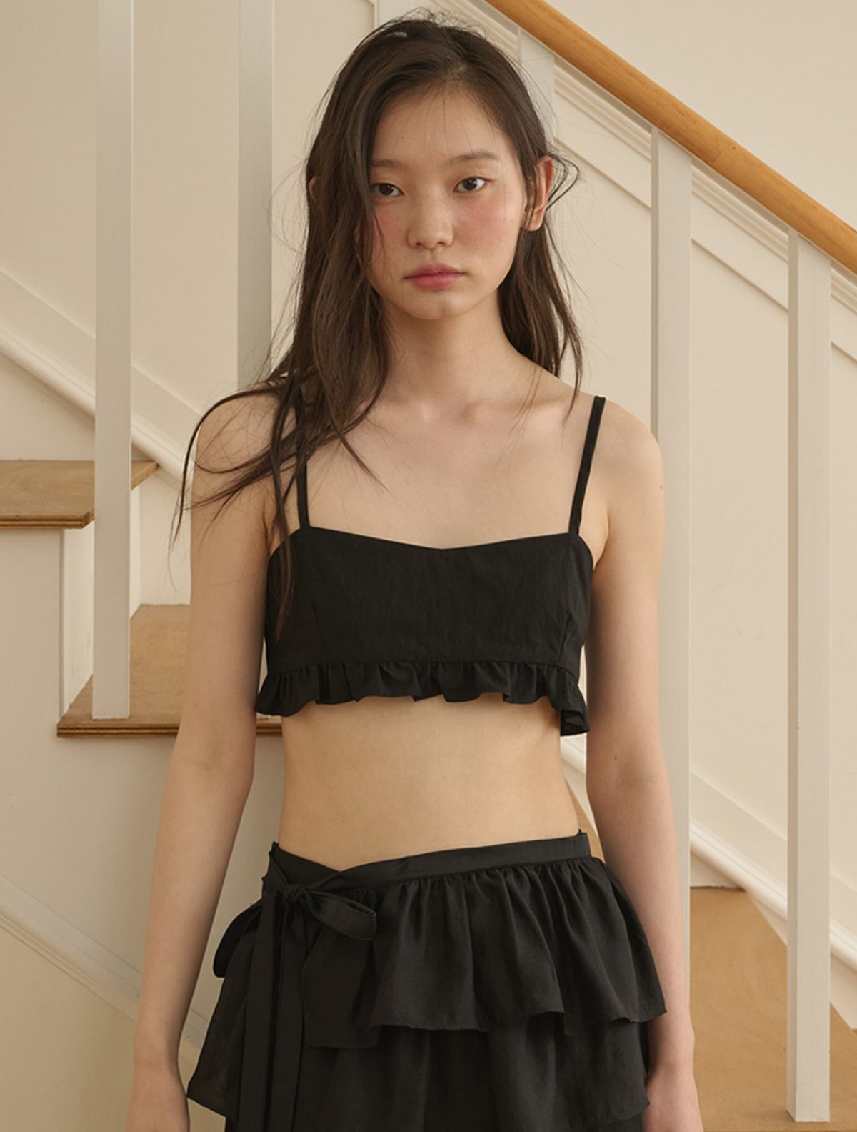 오프닝선샤인(OPENING SUNSHINE) 시스루 더블 레이어드 랩 스커트_블랙