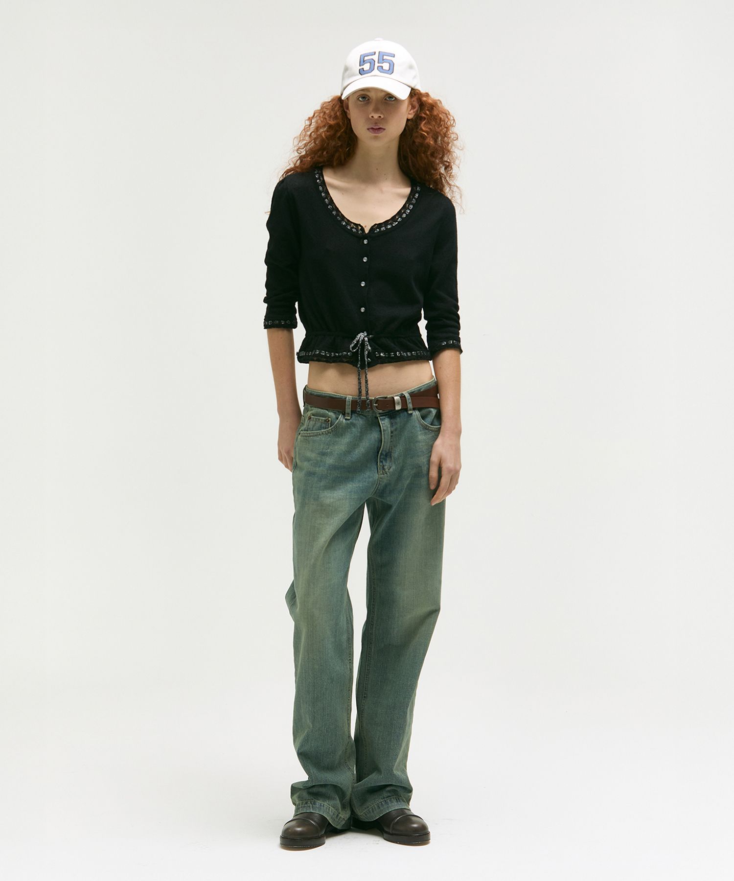 MUSINSA公式 | MARGESHERWOOD PEARL STRING BOLERO CARDIGAN_black