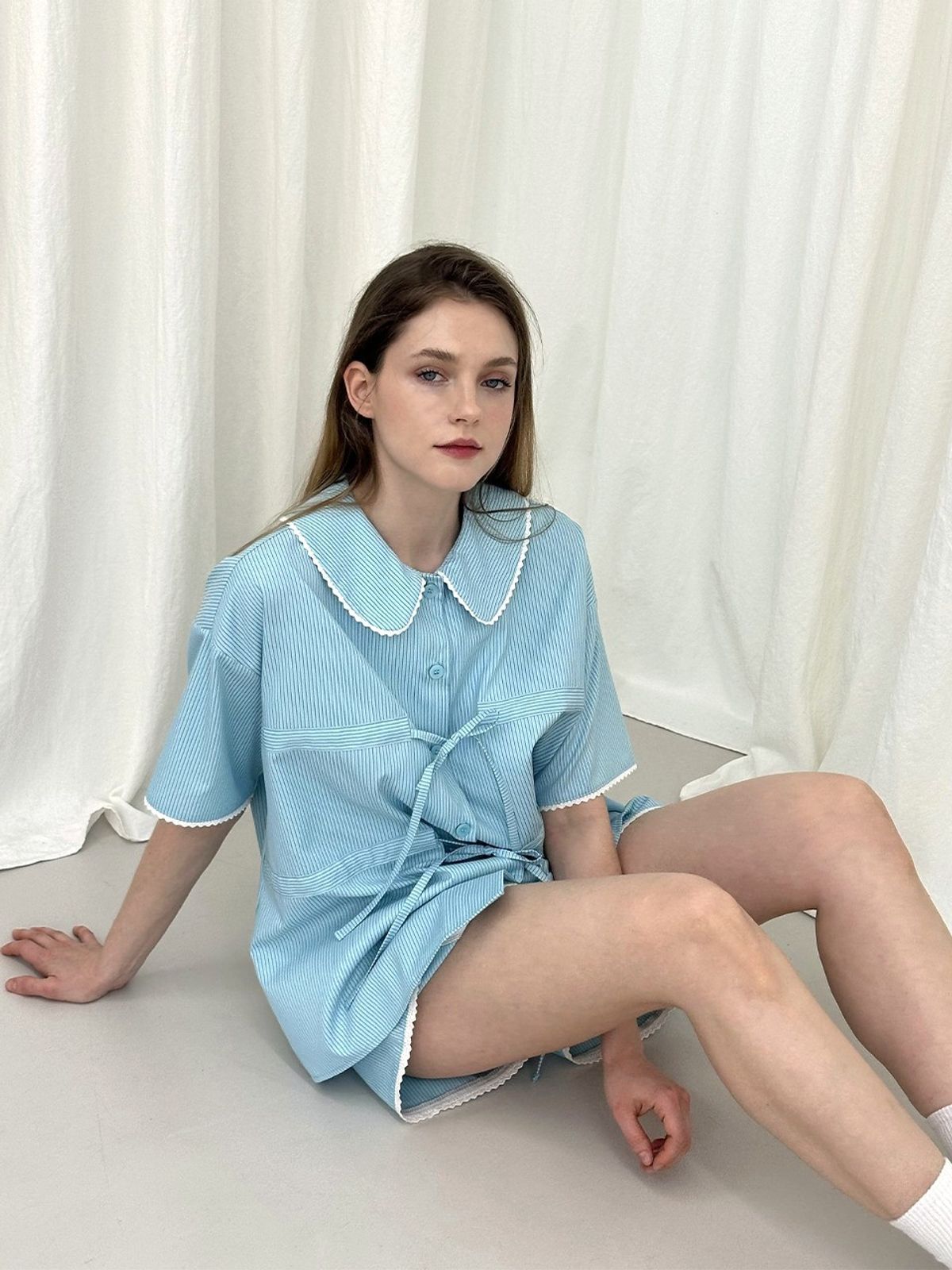 모이페어(MOIFAIRE) ROMANTIC RIBBON PAJAMA SET / SKYBLUE