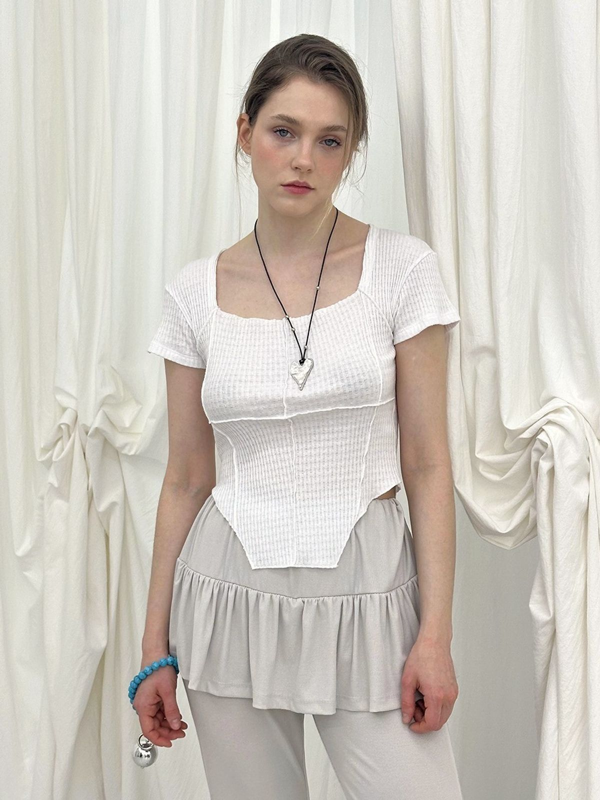 모이페어(MOIFAIRE) FRILL RIBBON SKIRT PANTS / LIGHT BEIGE