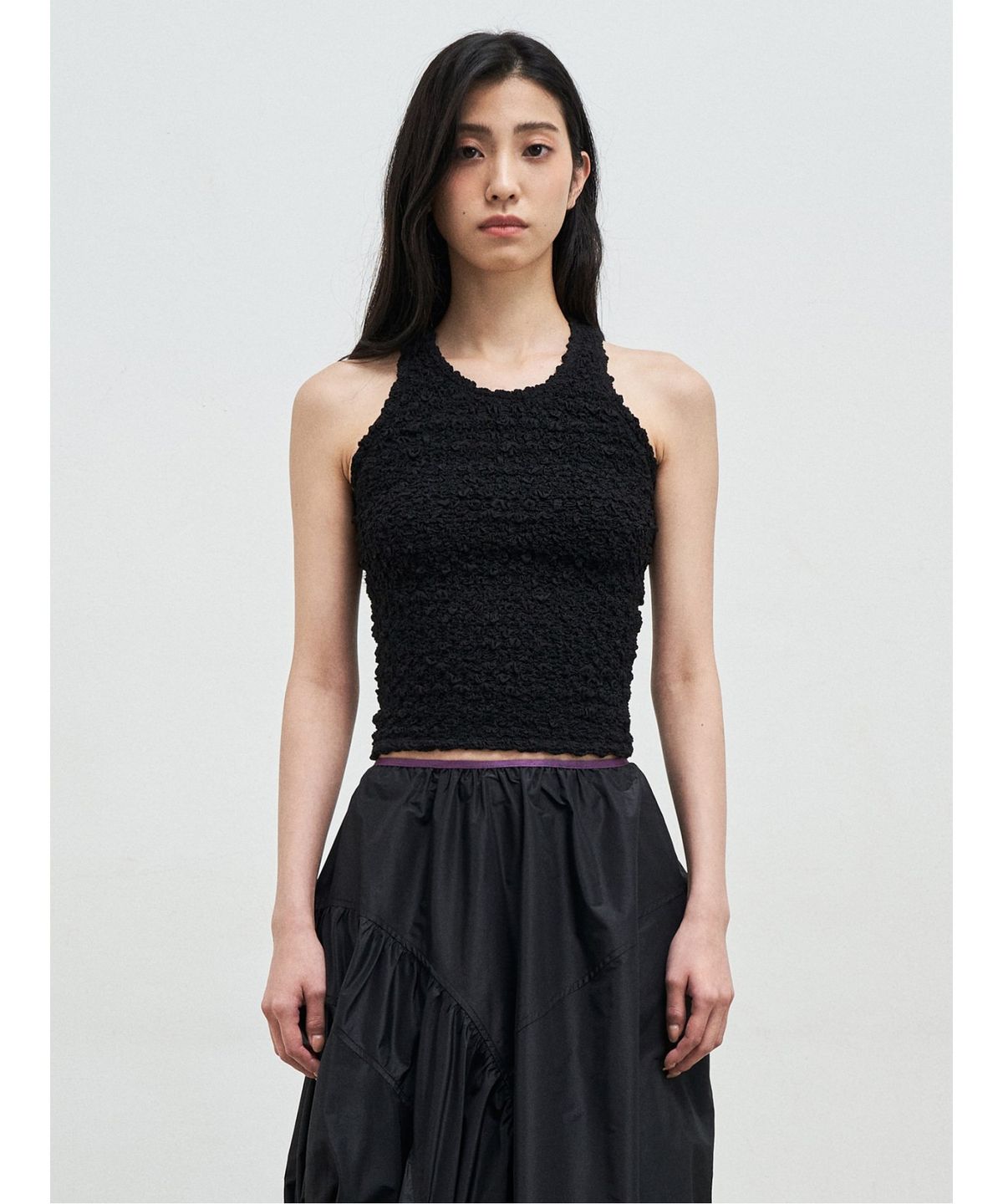 앙개(ANGGAE) Textured Tank Top  Black