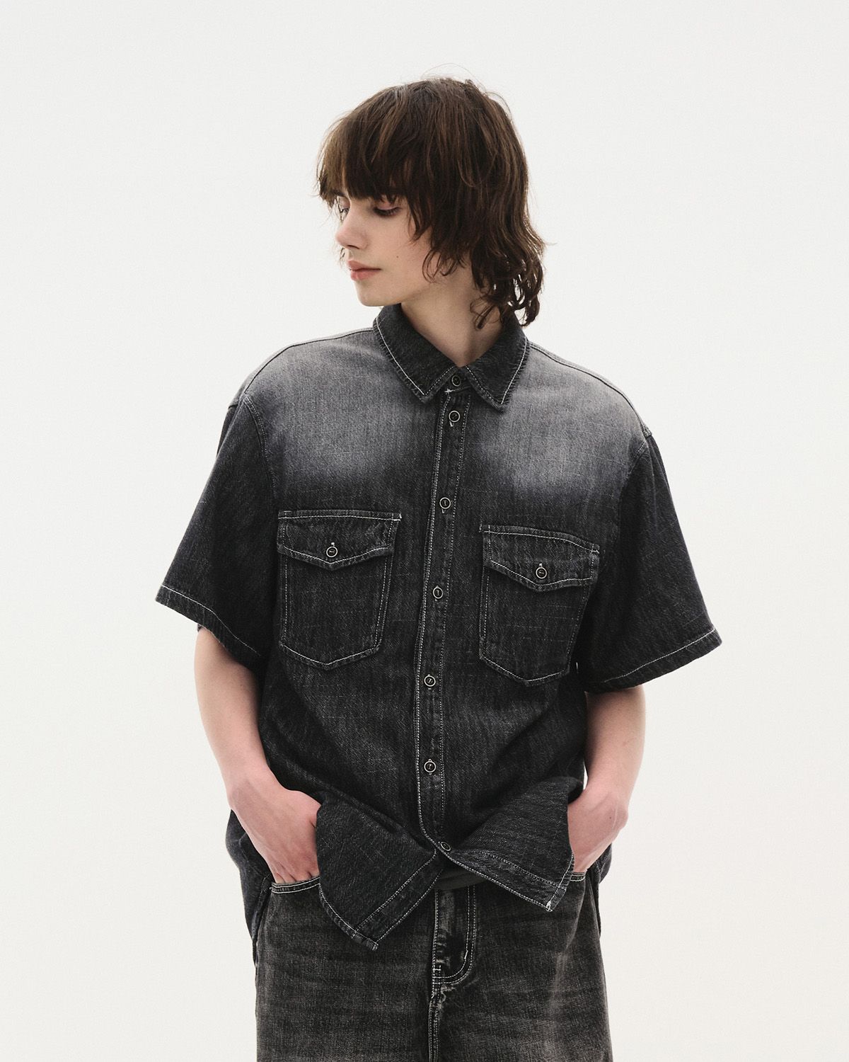 딥센스(DEEP SENSE) 워시드 루즈핏 데님 셔츠 DS100 - 3COLOR