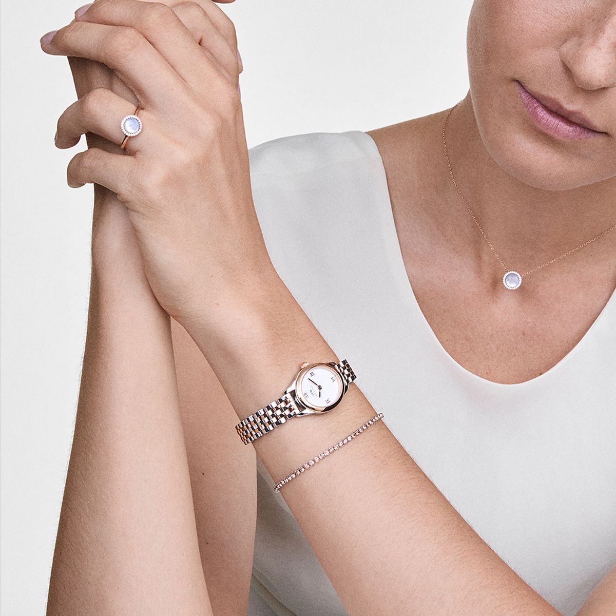 다니엘 웰링턴(DANIEL WELLINGTON) OPHELIA MINI TWO-TONE 실버+로즈골드 콤비 데일리 워치