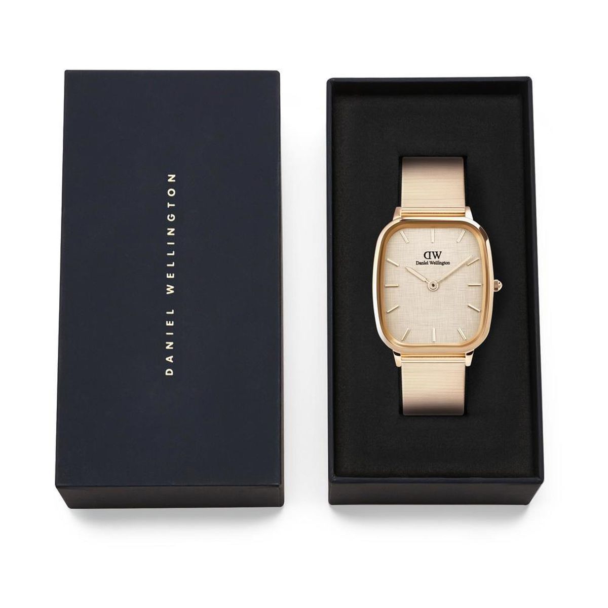 다니엘 웰링턴(DANIEL WELLINGTON) MARLON LINEN 로즈골드 와이어 메탈스트랩 아날로그 손목시계