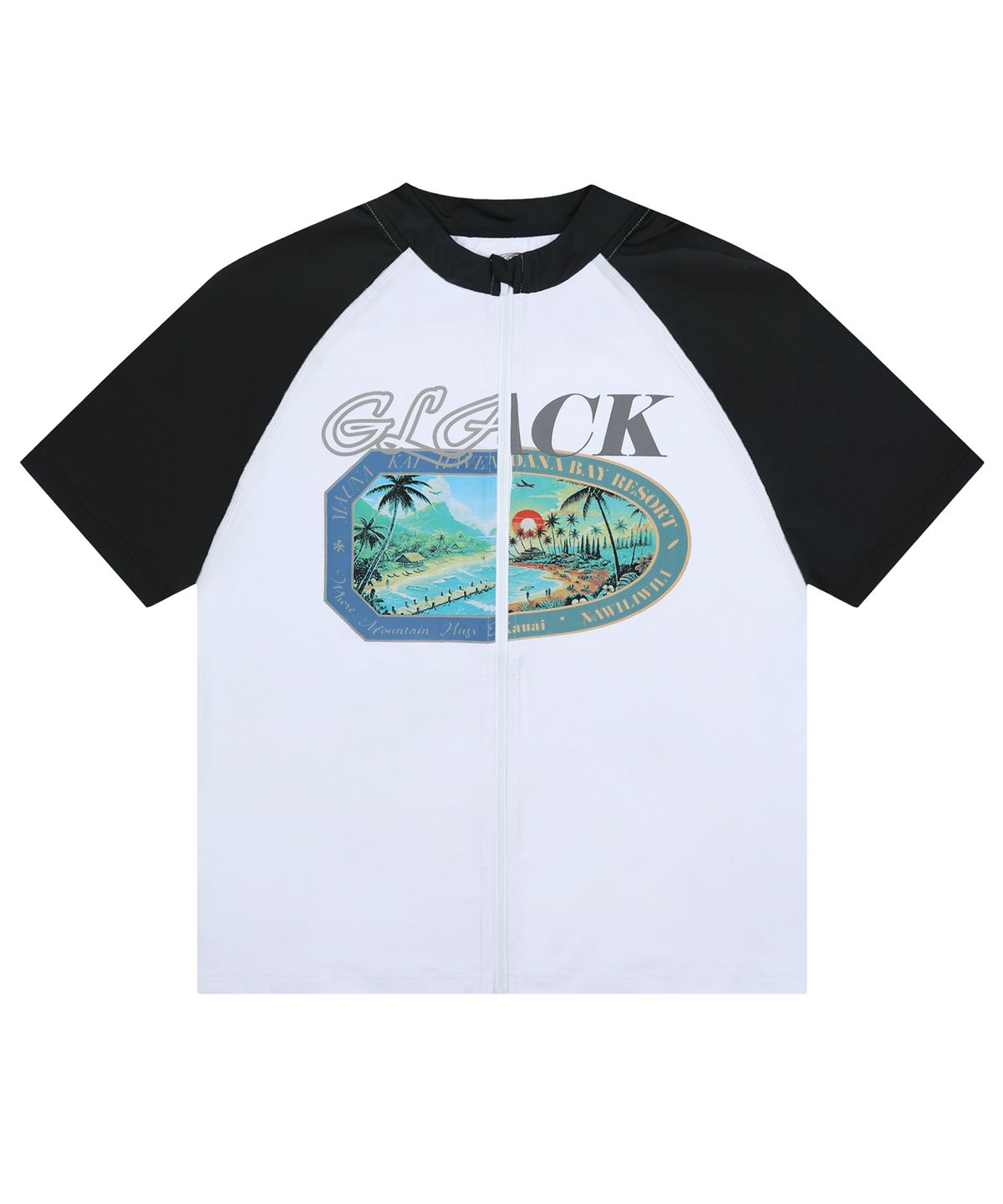 글랙(GLACK) GT145 러기지 라벨 그래픽 반팔 래쉬가드 (WHITE/BLACK)