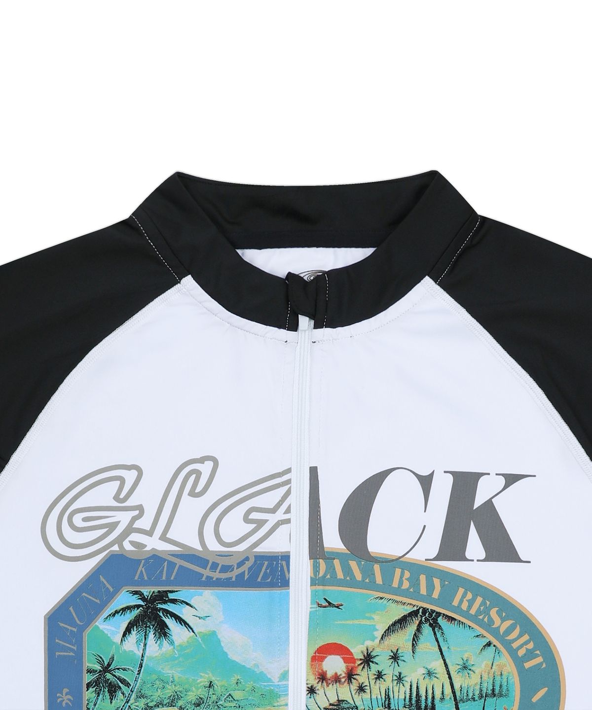 글랙(GLACK) GT145 러기지 라벨 그래픽 반팔 래쉬가드 (WHITE/BLACK)