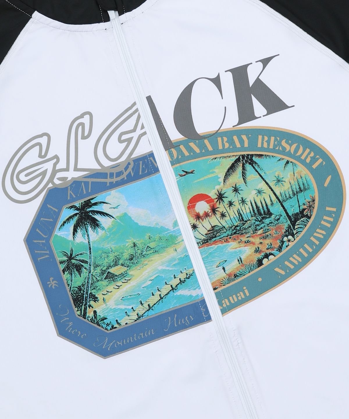 글랙(GLACK) GT145 러기지 라벨 그래픽 반팔 래쉬가드 (WHITE/BLACK)