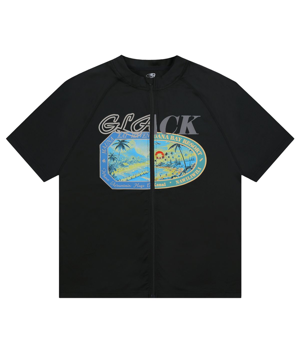 글랙(GLACK) GT145 러기지 라벨 그래픽 반팔 래쉬가드 (BLACK)