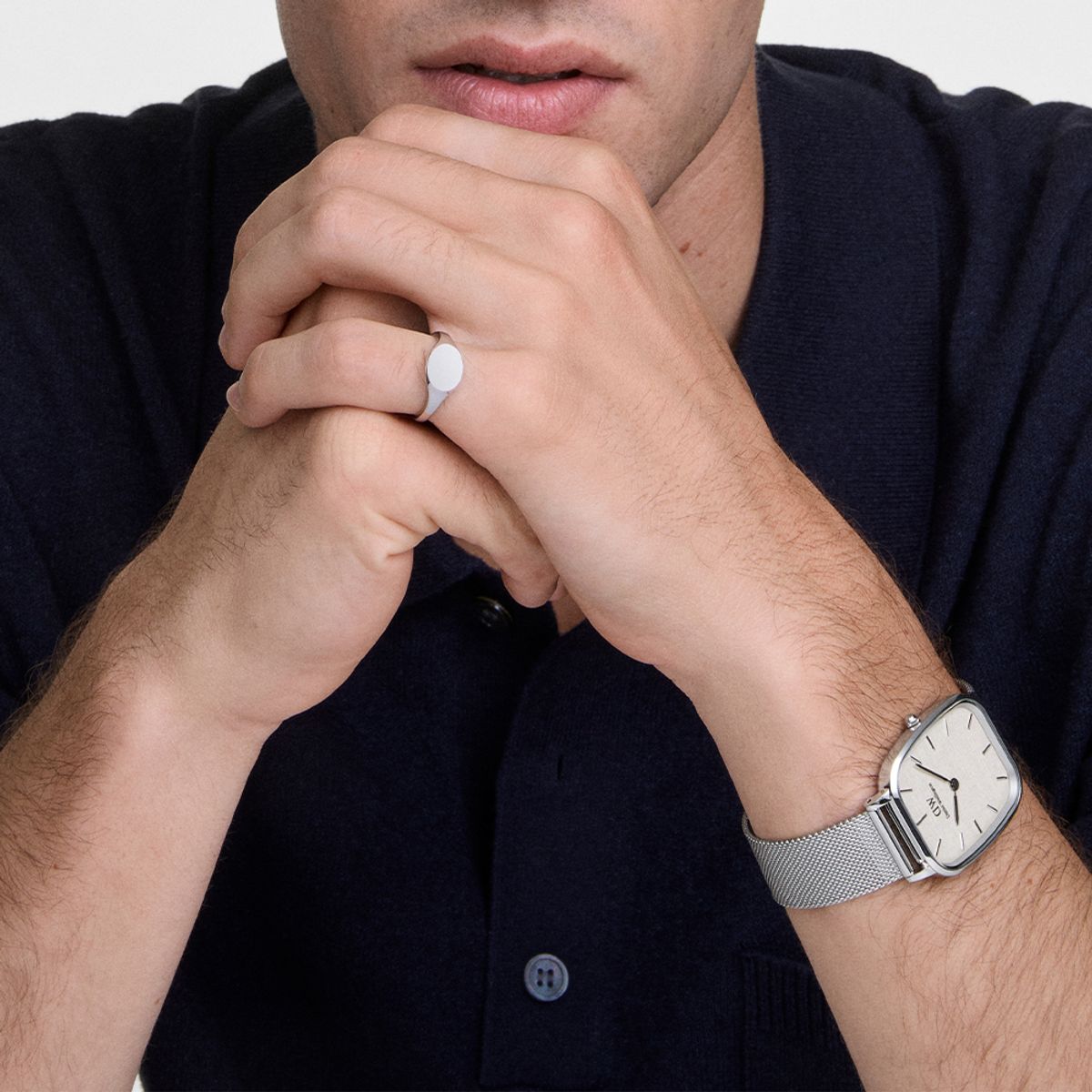 다니엘 웰링턴(DANIEL WELLINGTON) MARLON STERLING LINEN 실버 메탈 라운드 스퀘어 남자워치