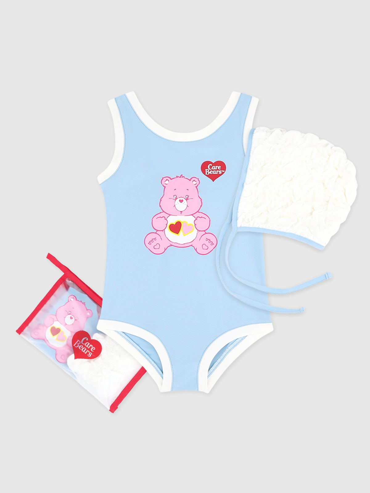 케어베어(CAREBEARS) 러브어랏베어 원피스스윔수트(수영모세트)