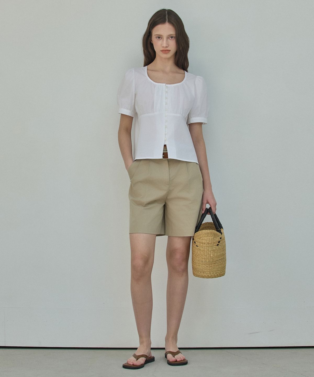 엘리오티(ELLIOTI) Shirring Half Blouse_3Color