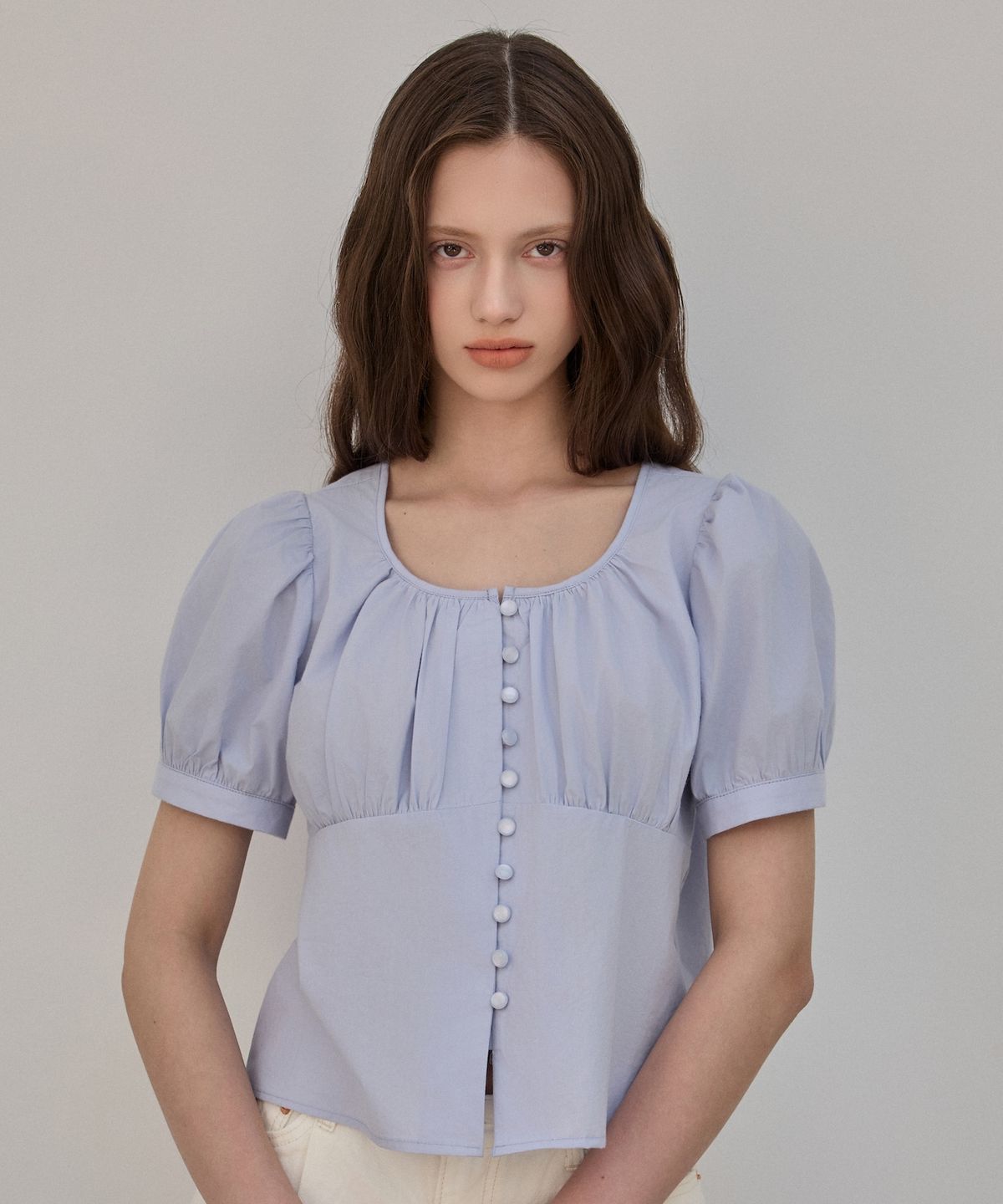 엘리오티(ELLIOTI) Shirring Half Blouse_3Color