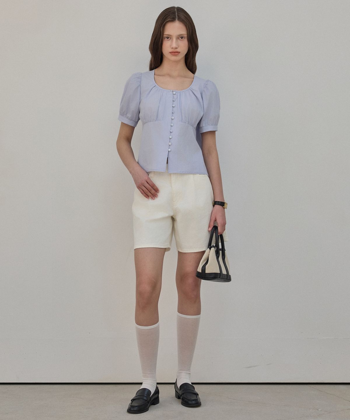 엘리오티(ELLIOTI) Shirring Half Blouse_3Color