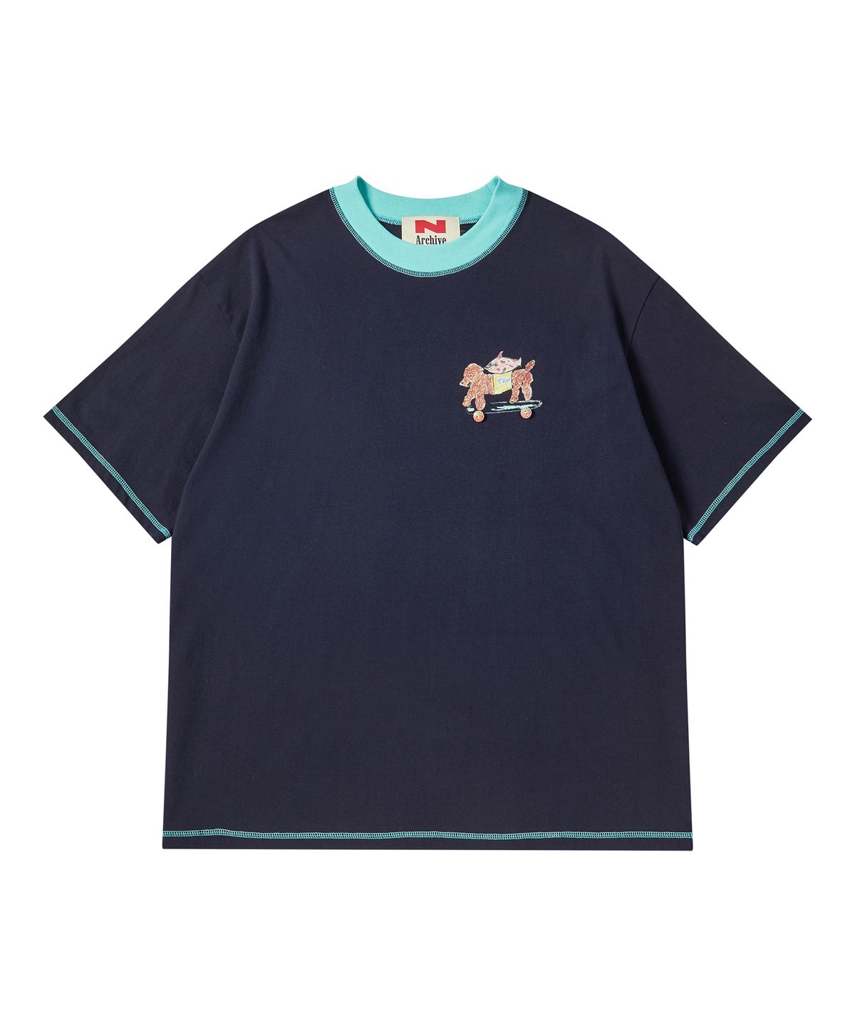 비욘드클로젯(BEYOND CLOSET) [COLLECTION LINE] 핸드 프린트 디테일 코튼 반팔 티셔츠 네이비