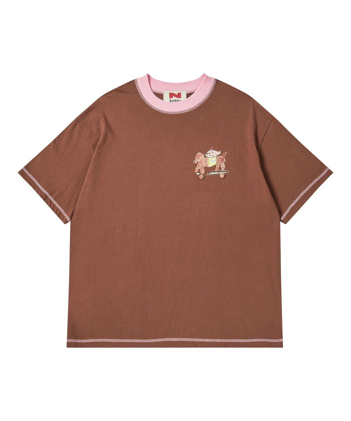 비욘드클로젯(BEYOND CLOSET) [COLLECTION LINE] 핸드 프린트 디테일 코튼 반팔 티셔츠 브라운