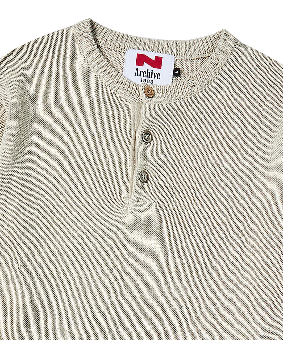 비욘드클로젯(BEYOND CLOSET) [COLLECTION LINE] 린넨 블렌디드 빈티지 가먼트 헨리넥 니트 아이보리