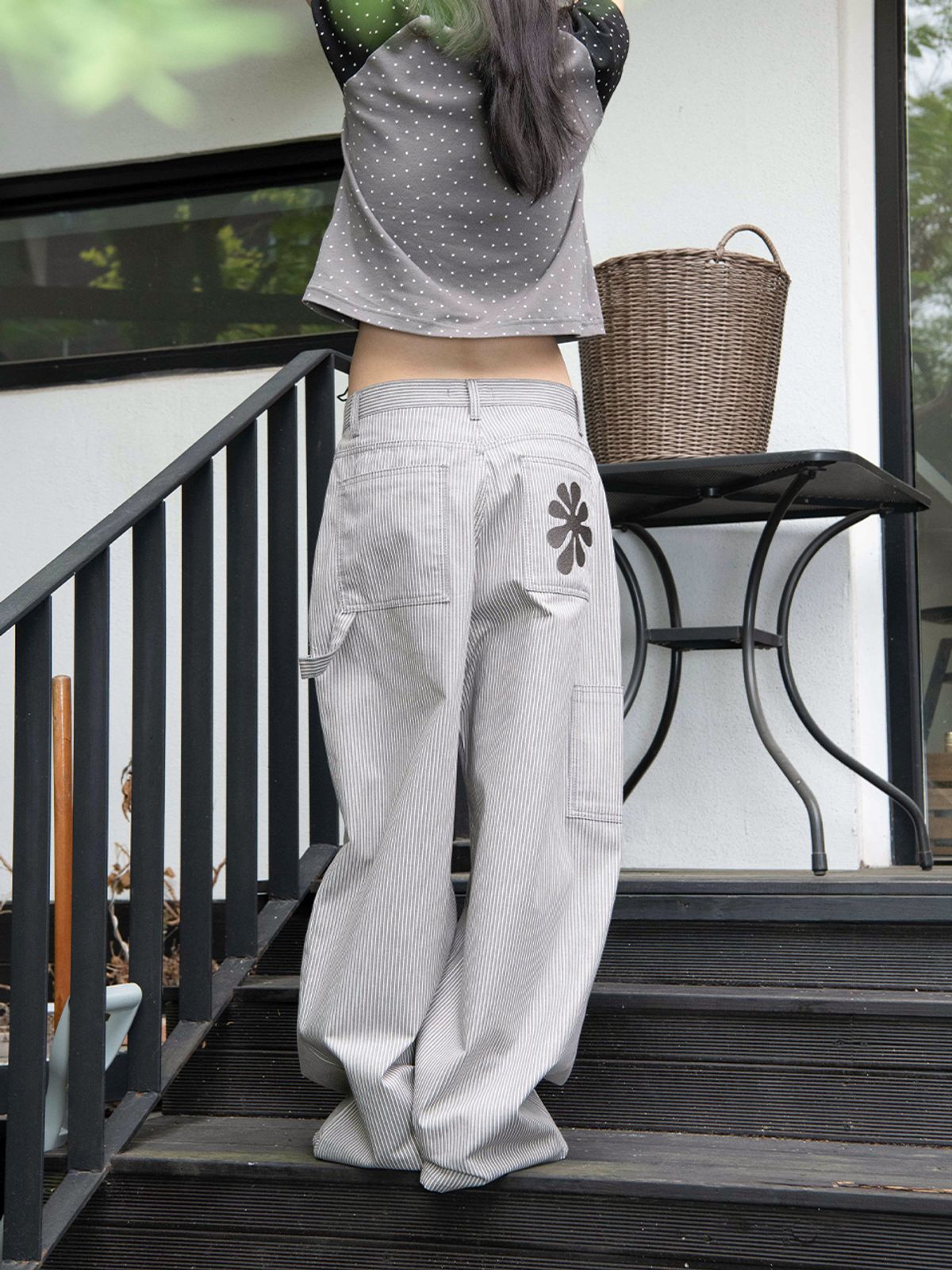 오피쉬(OAFISH) OAF LOGO STRIPE WORK PANTS, GRAY/WHITE