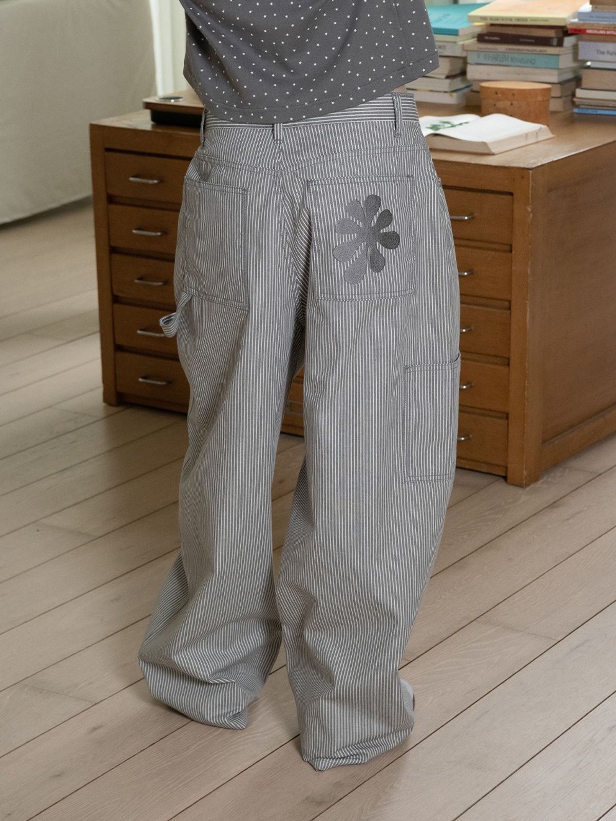 오피쉬(OAFISH) OAF LOGO STRIPE WORK PANTS, GRAY/WHITE