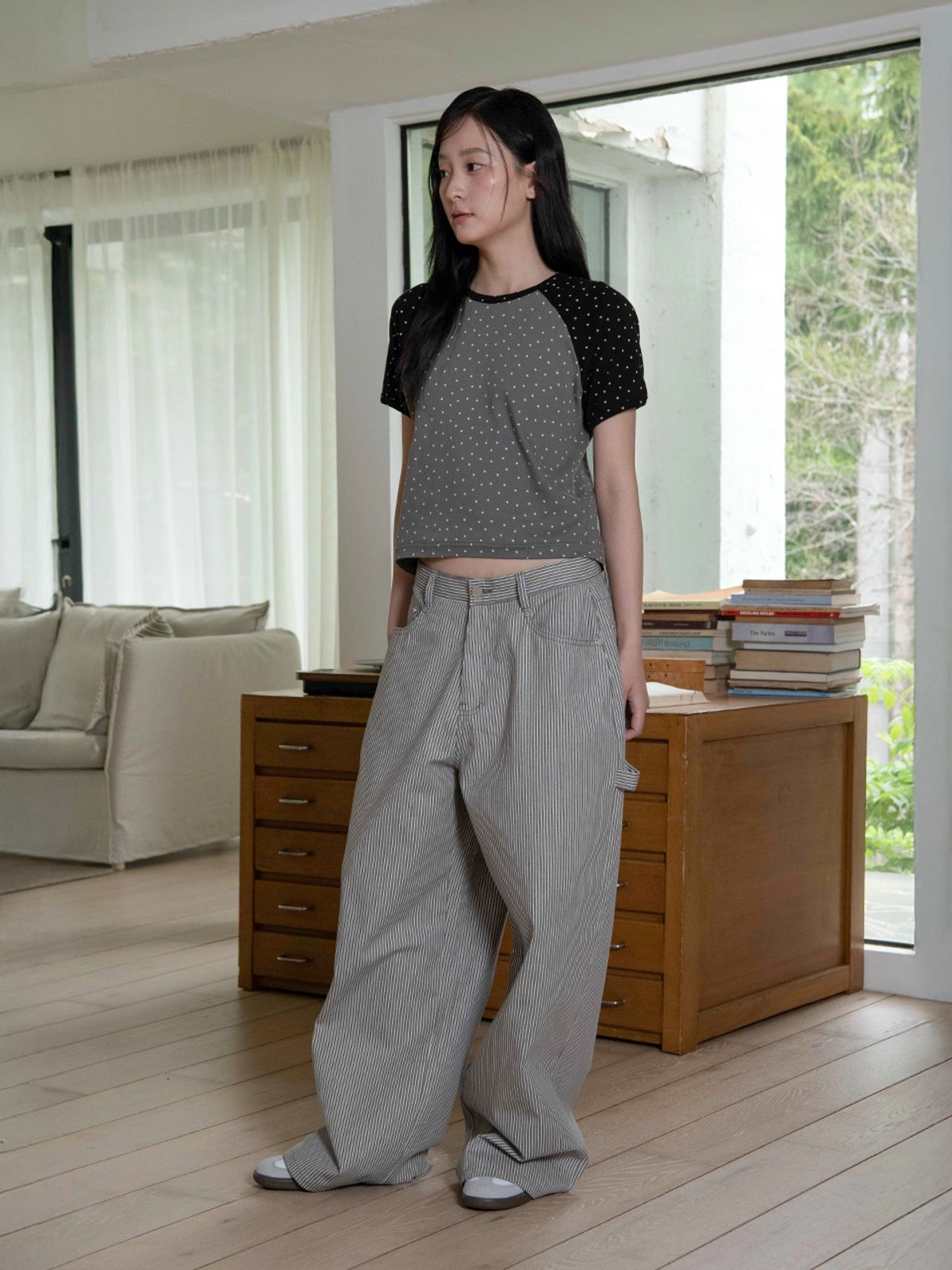 오피쉬(OAFISH) OAF LOGO STRIPE WORK PANTS, GRAY/WHITE