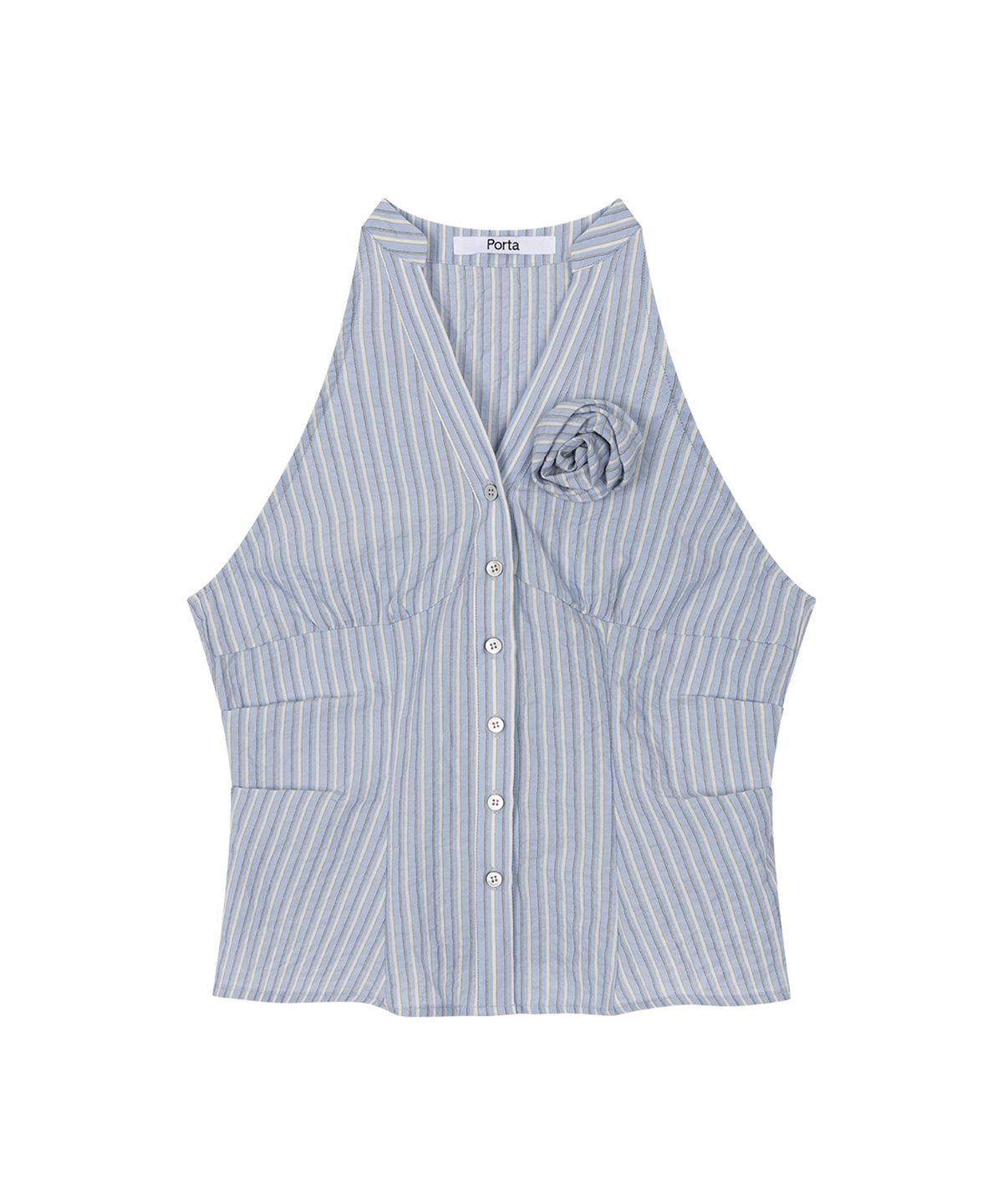 더포르타(THEPORTA) STRIPED SLEEVELESS SHIRT, BLUE