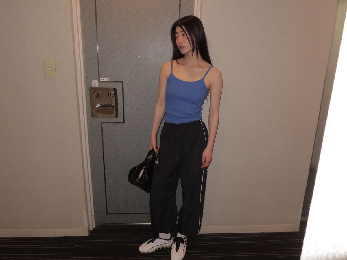 어텐즈(ATTENDS) Waffle sleeveless shirt (Blue)