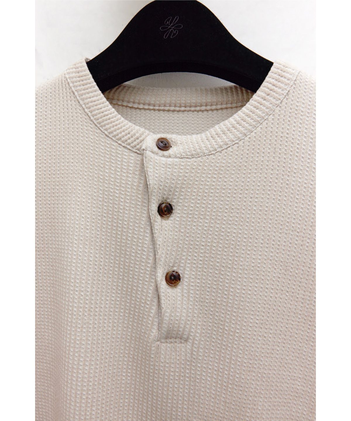 유스(YOUTH) Waffle Henley Neck H/S T-shirt - Light Beige
