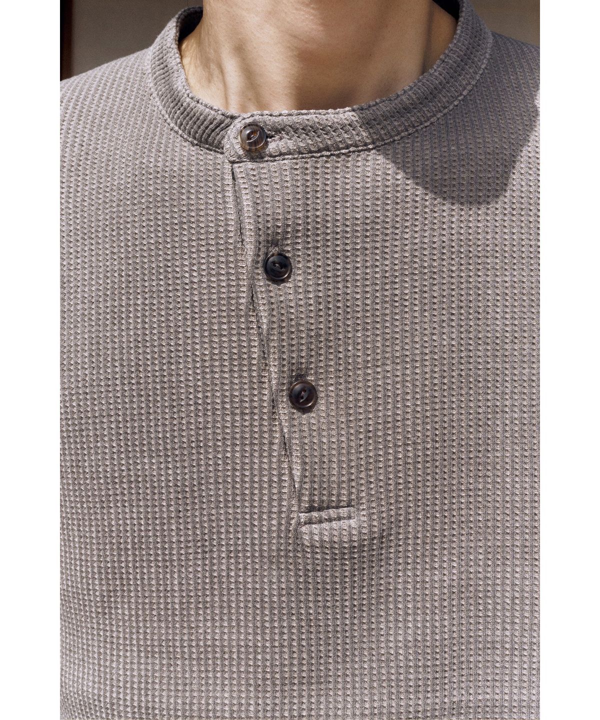 유스(YOUTH) Waffle Henley Neck H/S T-shirt - Brown