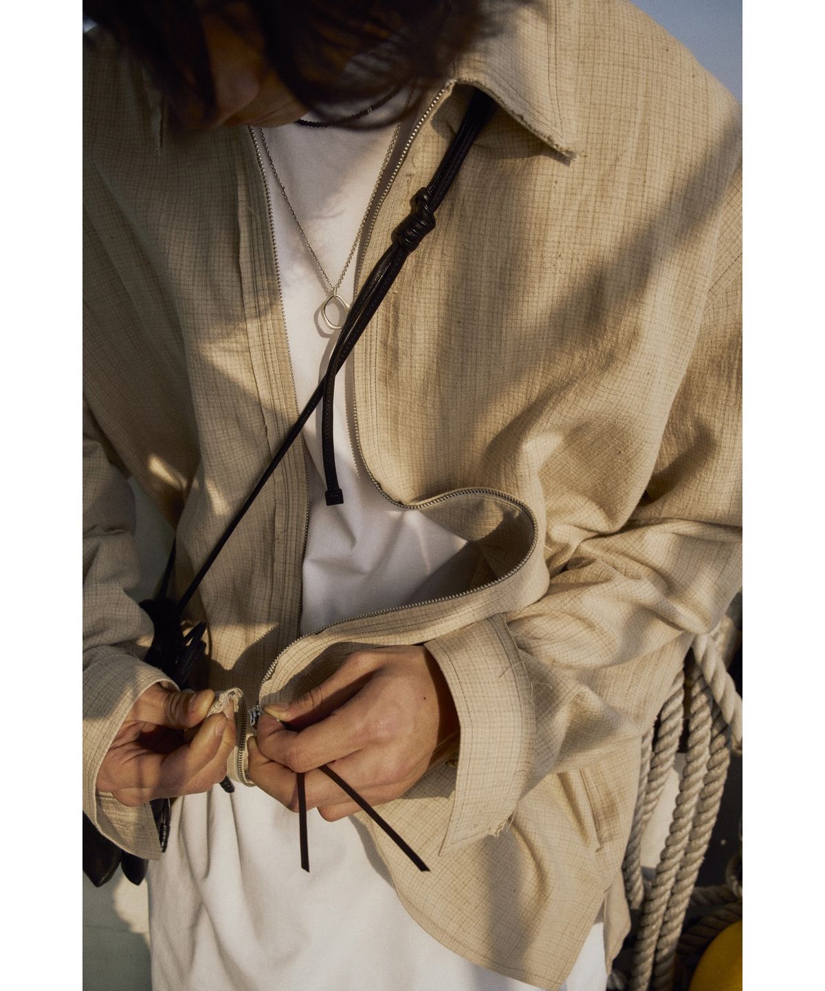 유스(YOUTH) Zipped Shirt - Beige Check