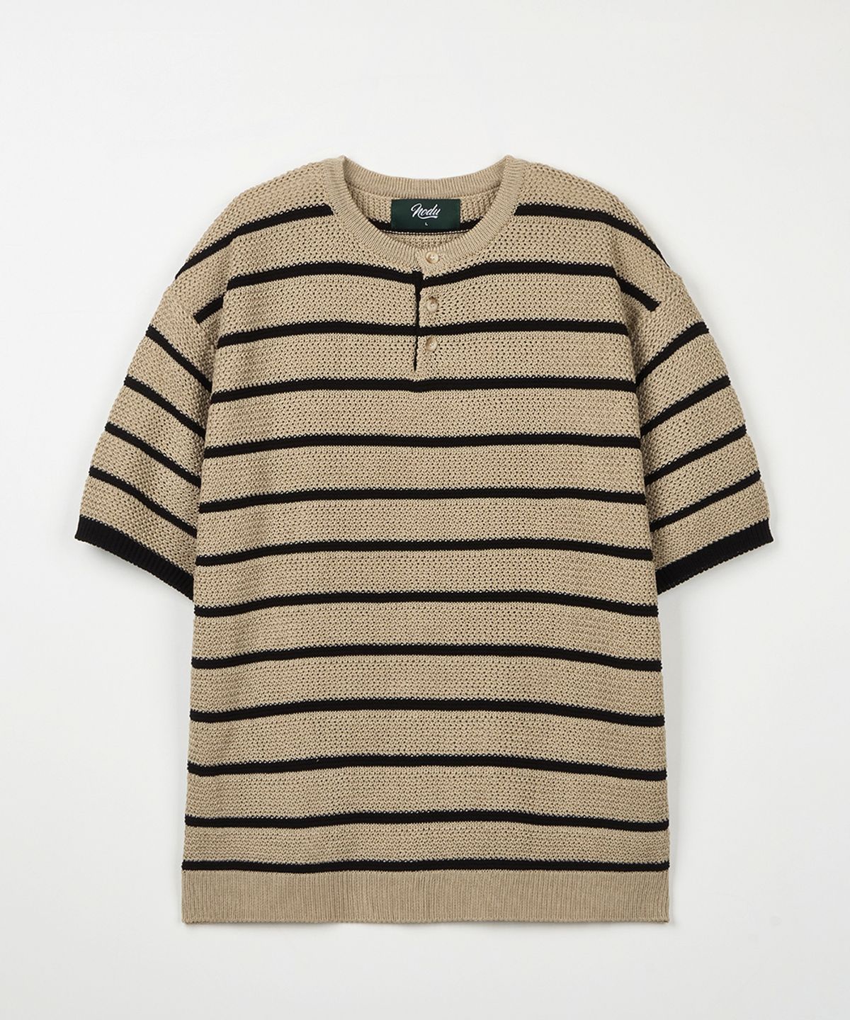 노드유(NODU) 헨리넥 스트라이프 반팔 니트 [3color]