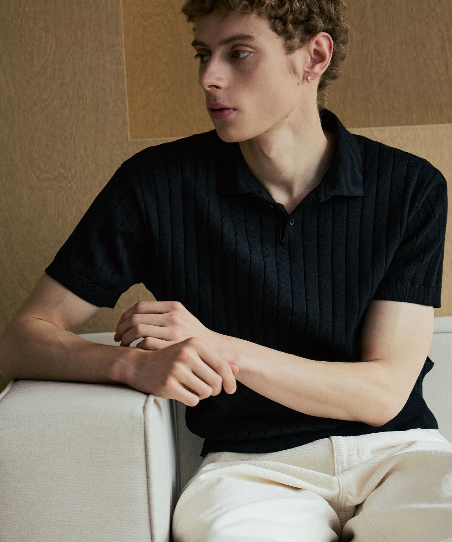 MUSINSA公式 | NODU Kara Golji Polo Short Sleeve Knit [Black]