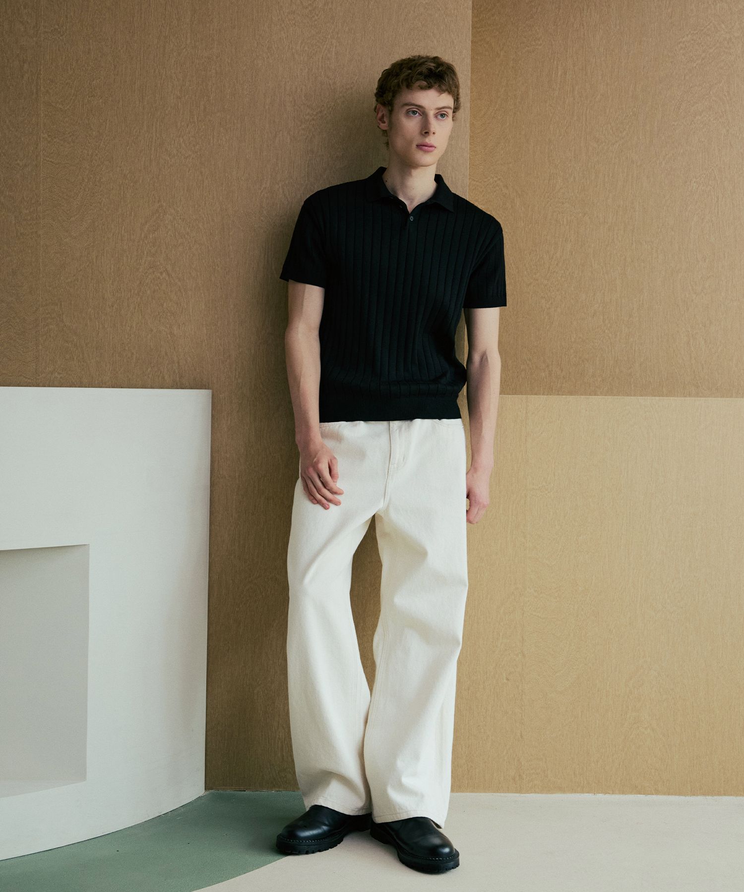 MUSINSA公式 | NODU Kara Golji Polo Short Sleeve Knit [Black]