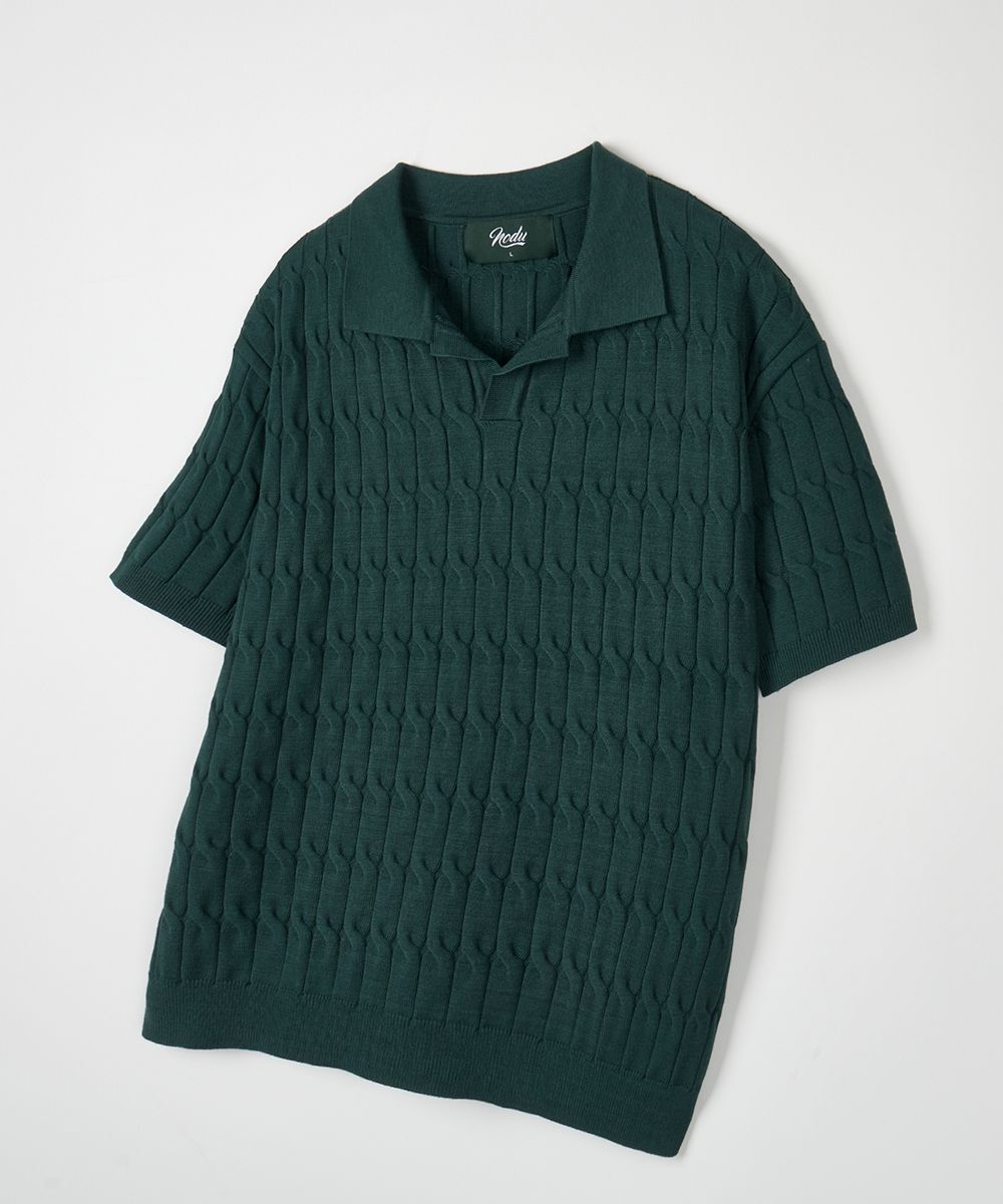 トップス NODUSix Cable Collar Short Sleeve Knit MUSINSA公式 | NODU Six Cable Collar Short Sleeve Knit [Beige]