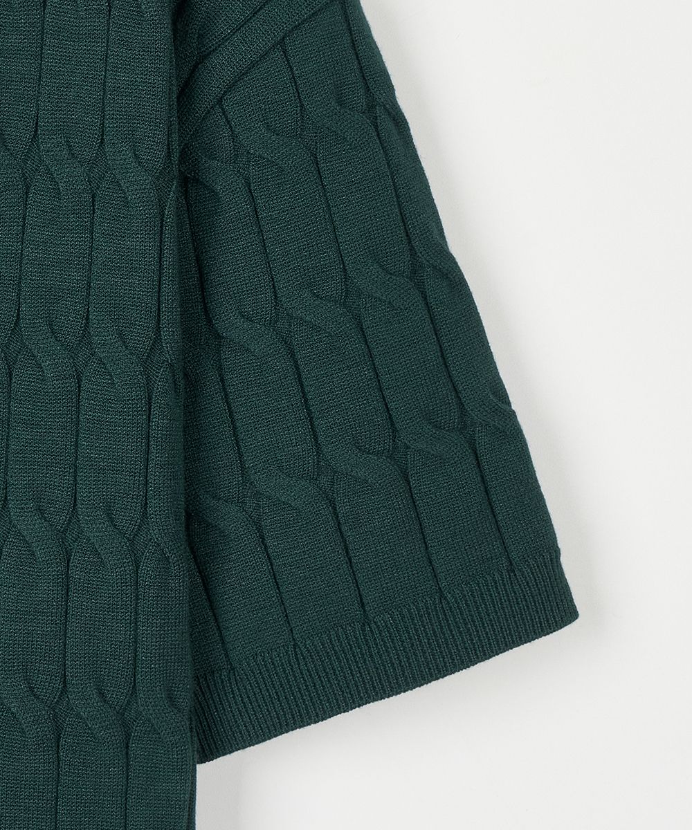 MUSINSA | NODU Six Cable Collar Short Sleeve Knit [Green]